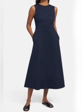 Theory Volume Dart Dress Sleeveless Navy Blue A-Line Midi Dress Size 10